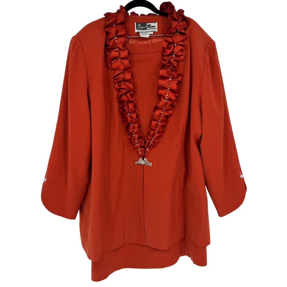 Bev Marie International Skirt Suit Size 22 Burnt Orange Rhinestone Ruffle Formal